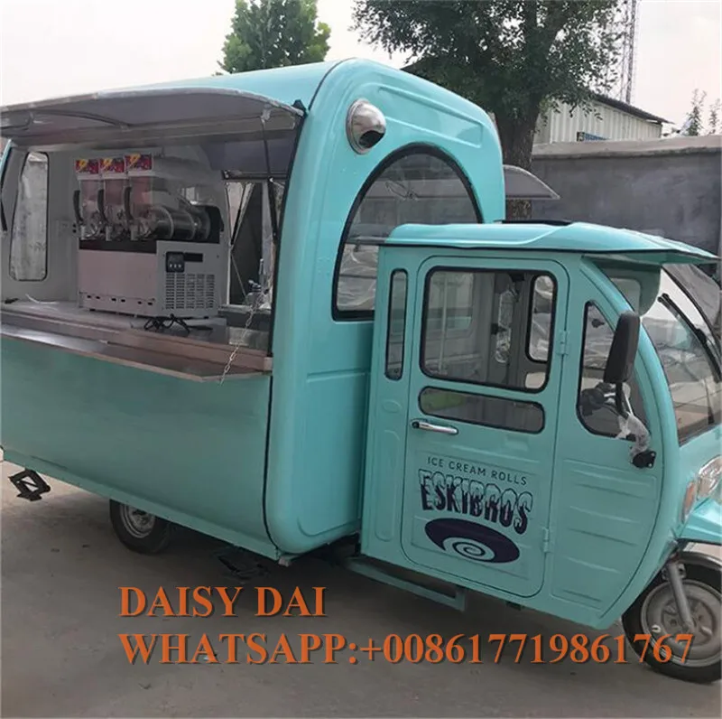 Tricycle mobile de crème glacée de café de rue commerciale, chariot de camion de restauration rapide à vendre