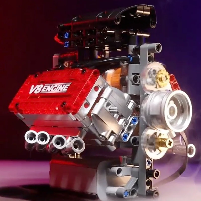 V8 Motor Motorisierte Simulation Ziegel Modell Elektrisch Antrieb Bausteine Technische Auto Teile Kreative Spielzeug Geschenke Kinder Erwachsene