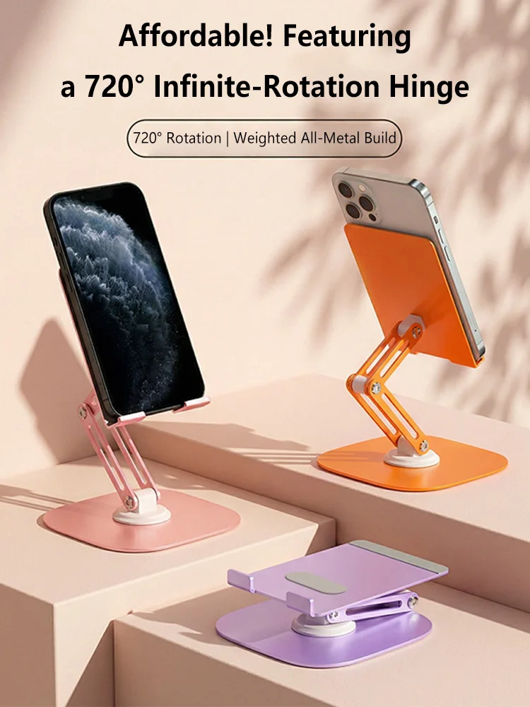 

720° Rotatable Height Adjustable Phone Tablet Stand Carbon Steel Desktop Holder Universal for Up to 12 Inch Devices Firm 2026