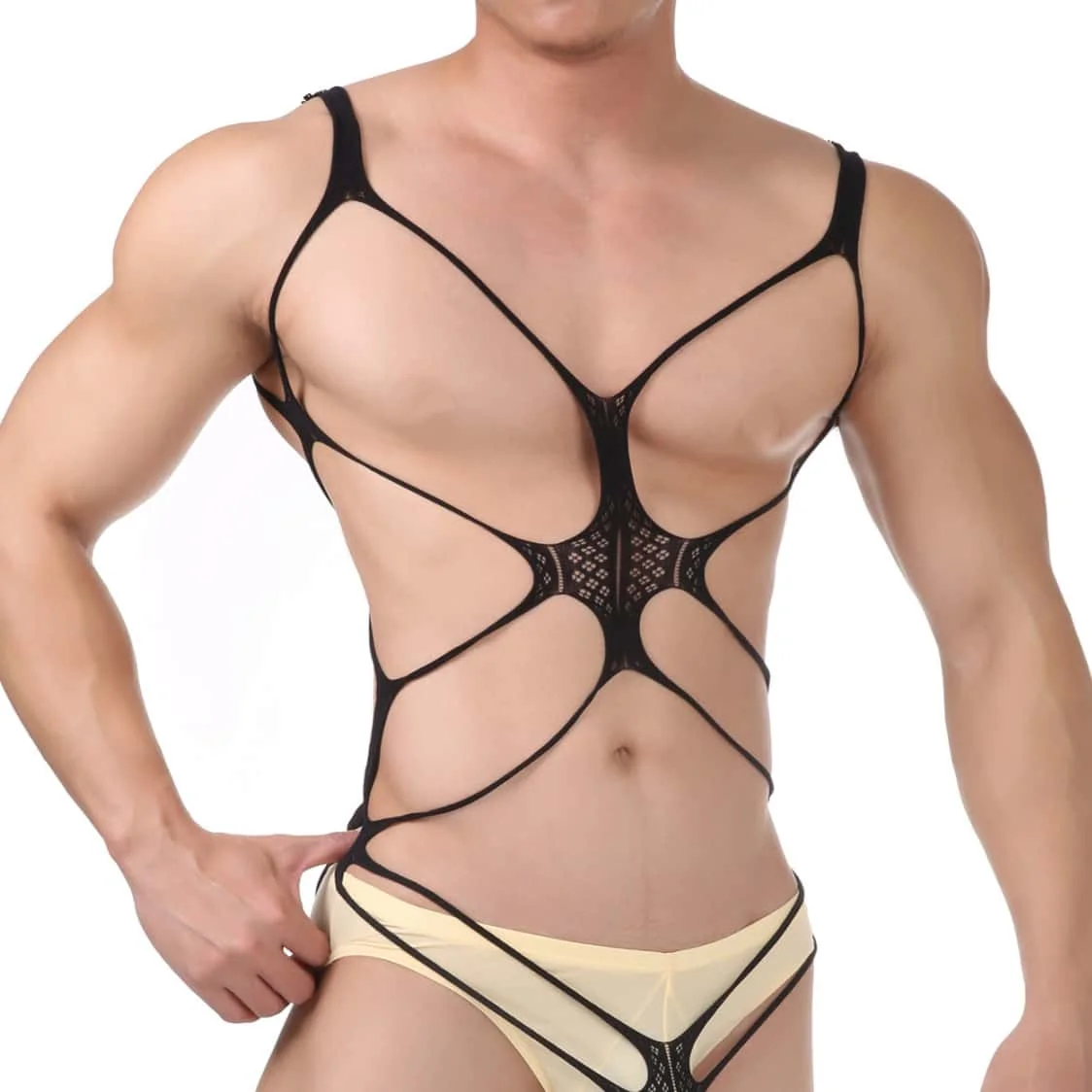 Men's Hollow Fishnet Lingerie See Through Bodystocking Full Body Stockings Suits Sexy Babydoll Underwear Plus Size for Man 3XXXL view 4