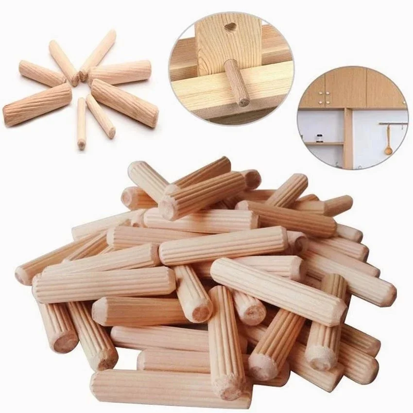 

100pcs Wooden Dowel Cabinet Drawer Round Groove Wood Craft Dowel Rod Set Furniture Accessories Wooden Dowel