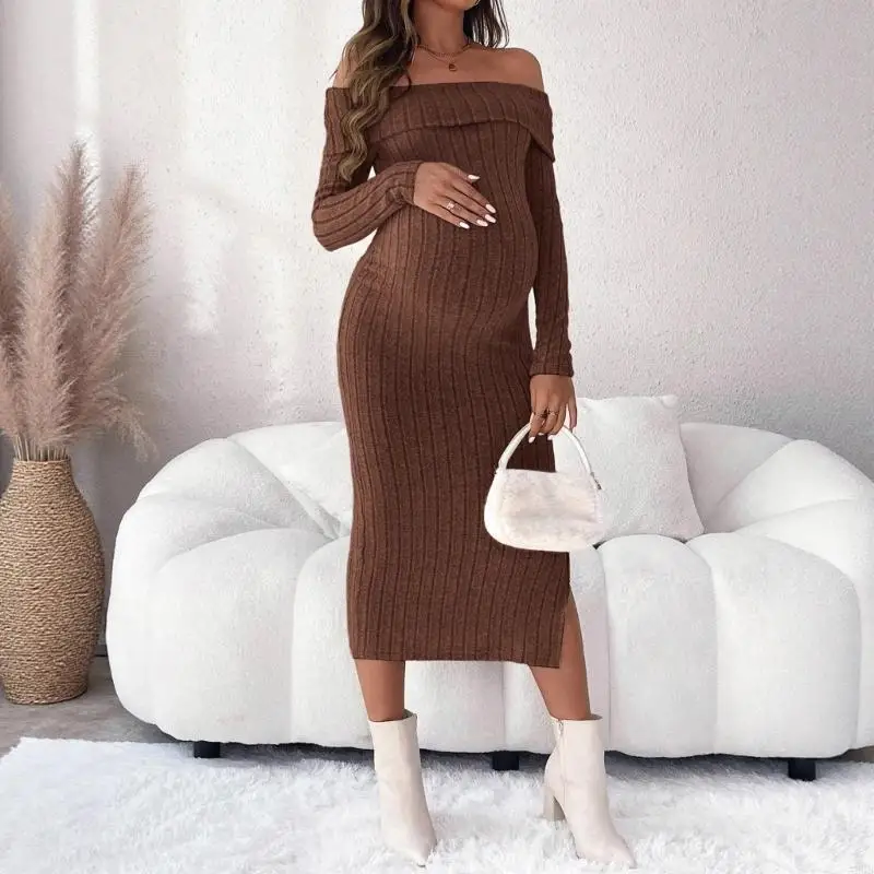 

Платье свободного кроя с открытыми плечами для беременных, удобное, износостойкое, устойчивое к морщинам для повседневной во