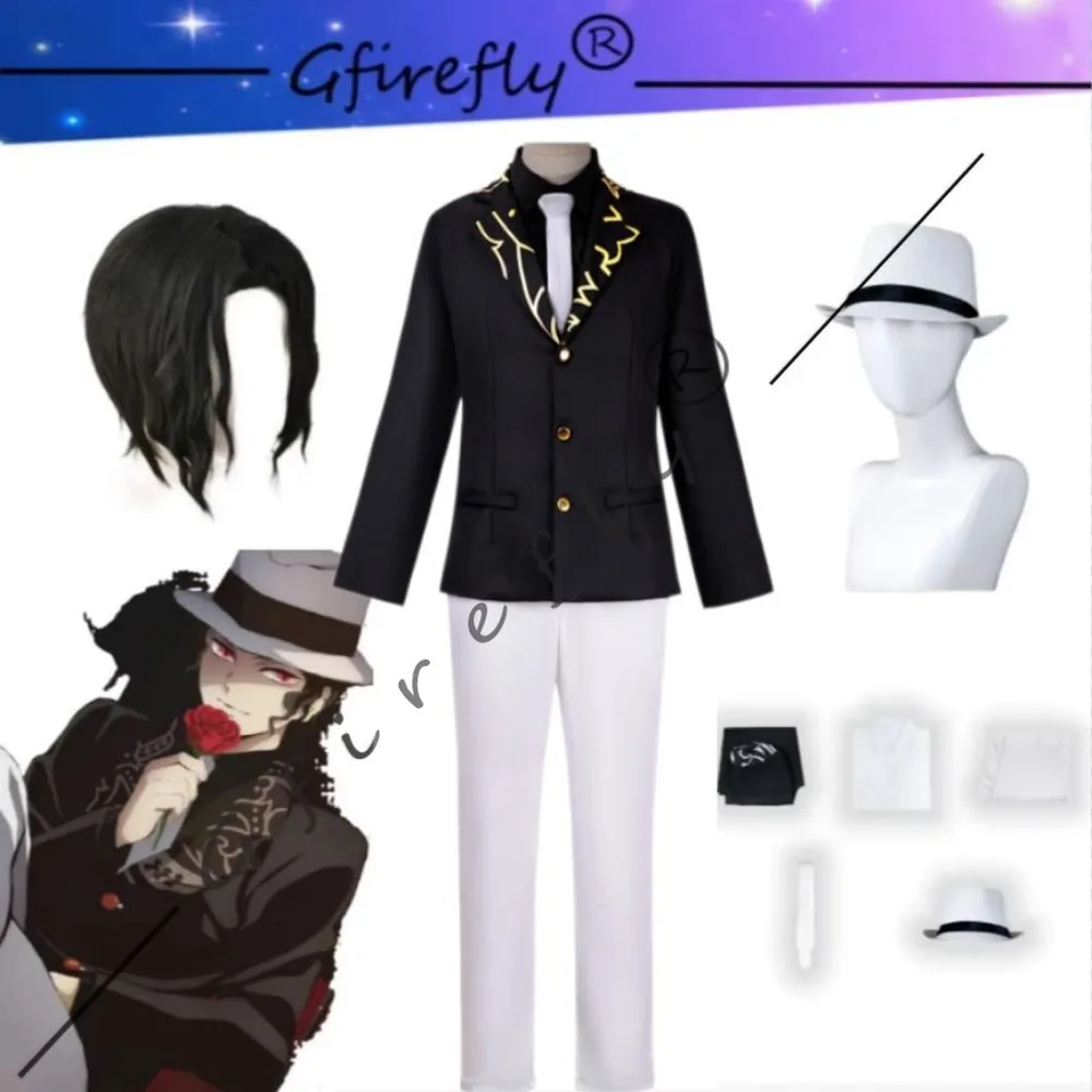 Disfraz de Cosplay de Anime Muzan Kibutsuji, traje negro, conjunto completo de personaje de Anime para eventos Cos, disfraz de escenario actuación