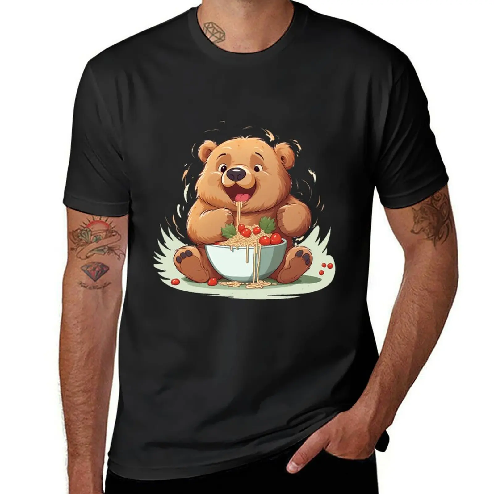 Bear eating pasta T-Shirt oversizeds boys whites plus sizes mens plain t shirts