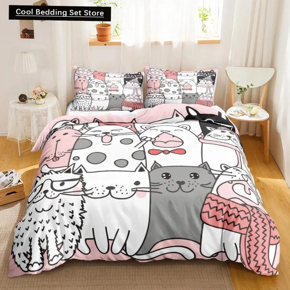 

3PCS Single-sided Printed Bedding Set ,Comforter Cartoon Cute Cat Duvet Bedding Cover Pillows Comfortable Bedspreads BeddingSet