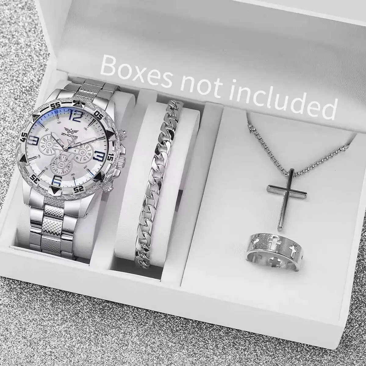 4PCS Fashion Business Men Watches Large Dial Male's Analog Quartz Watch Clock Jewelry Set Reloj Hombre（Without Box）