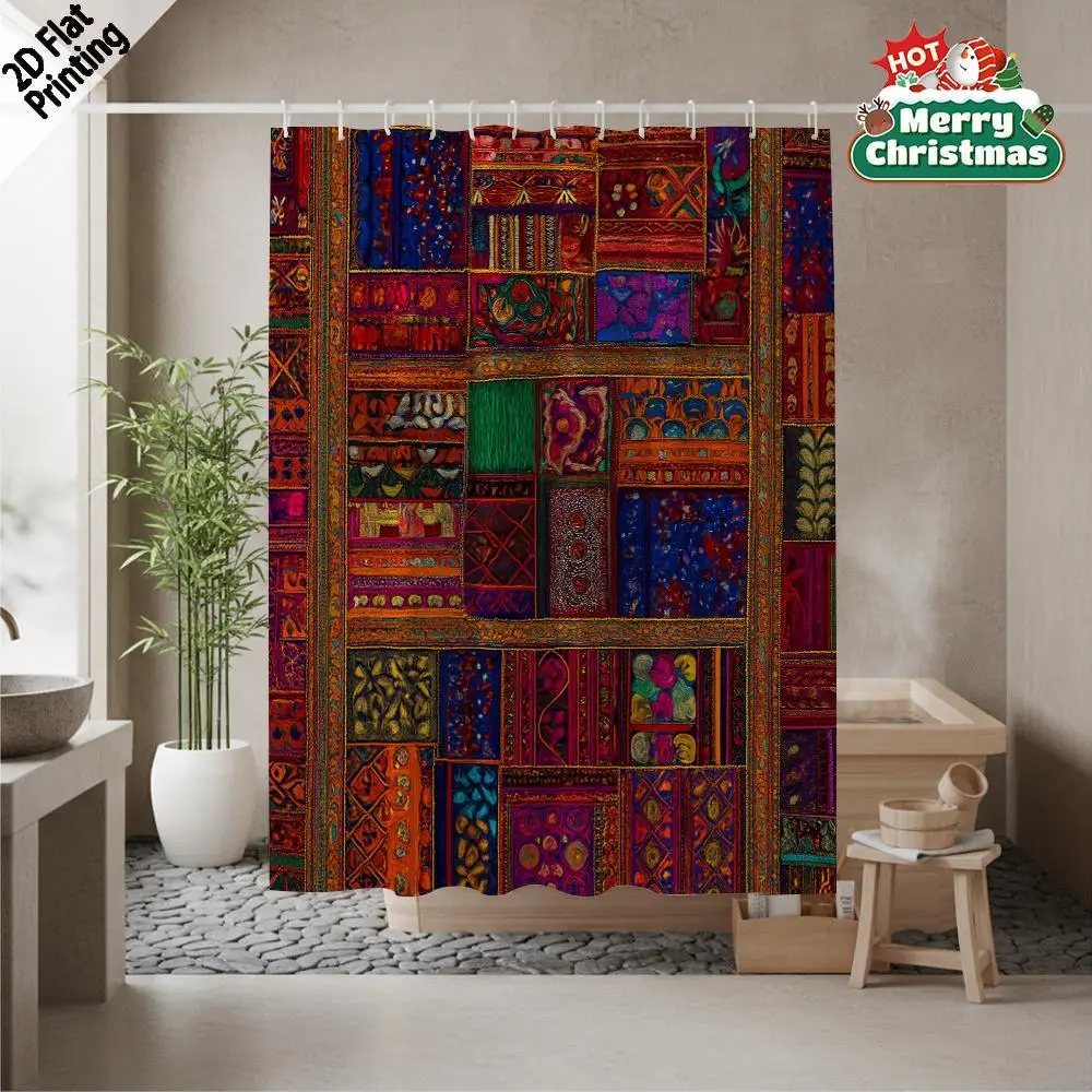 Vibrant Christmas Holiday Shower Curtain Waterproof Bathroom Tapestry Xmas Decoration Festive Winter Patterned Shower Curtain Ba