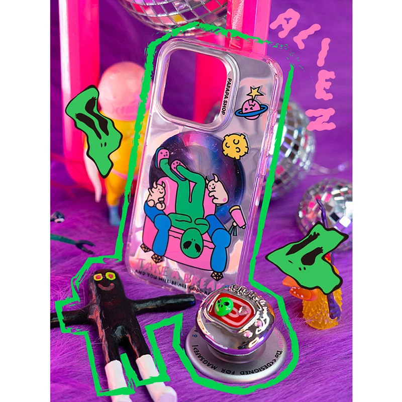 Alien Stay Home With You Metal Quirky Magnetic Phone Case for iPhone Protective Case for Apple 15pro Original Case