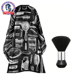 Professional Barber Salon Cape Set: Hair Cutting Cape+Neck Duster Brush-Stylist-Grade Hairdressing Apron for Barbers/Hairdresser
