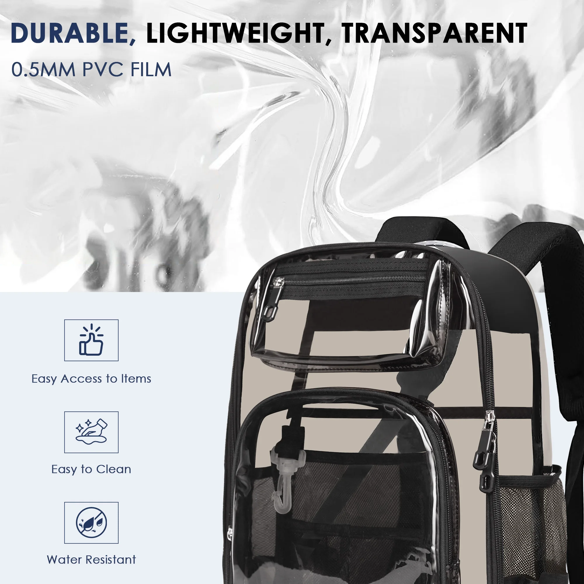 Clear Backpack for Stadium Events, Clear School Bag, PVC Transparent Bookbag for Kids Girls Boys for Concert, Sporting Events