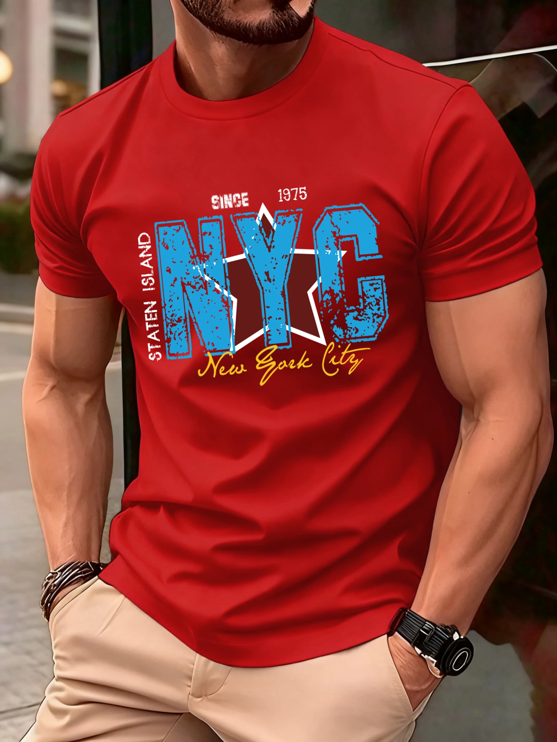 New York City Staten Island seit 1975 Muster T-Shirt Herren Sommer weiche T-Shirts Baumwolle Retro Sportbekleidung Unisex Hip Hop Kleidung