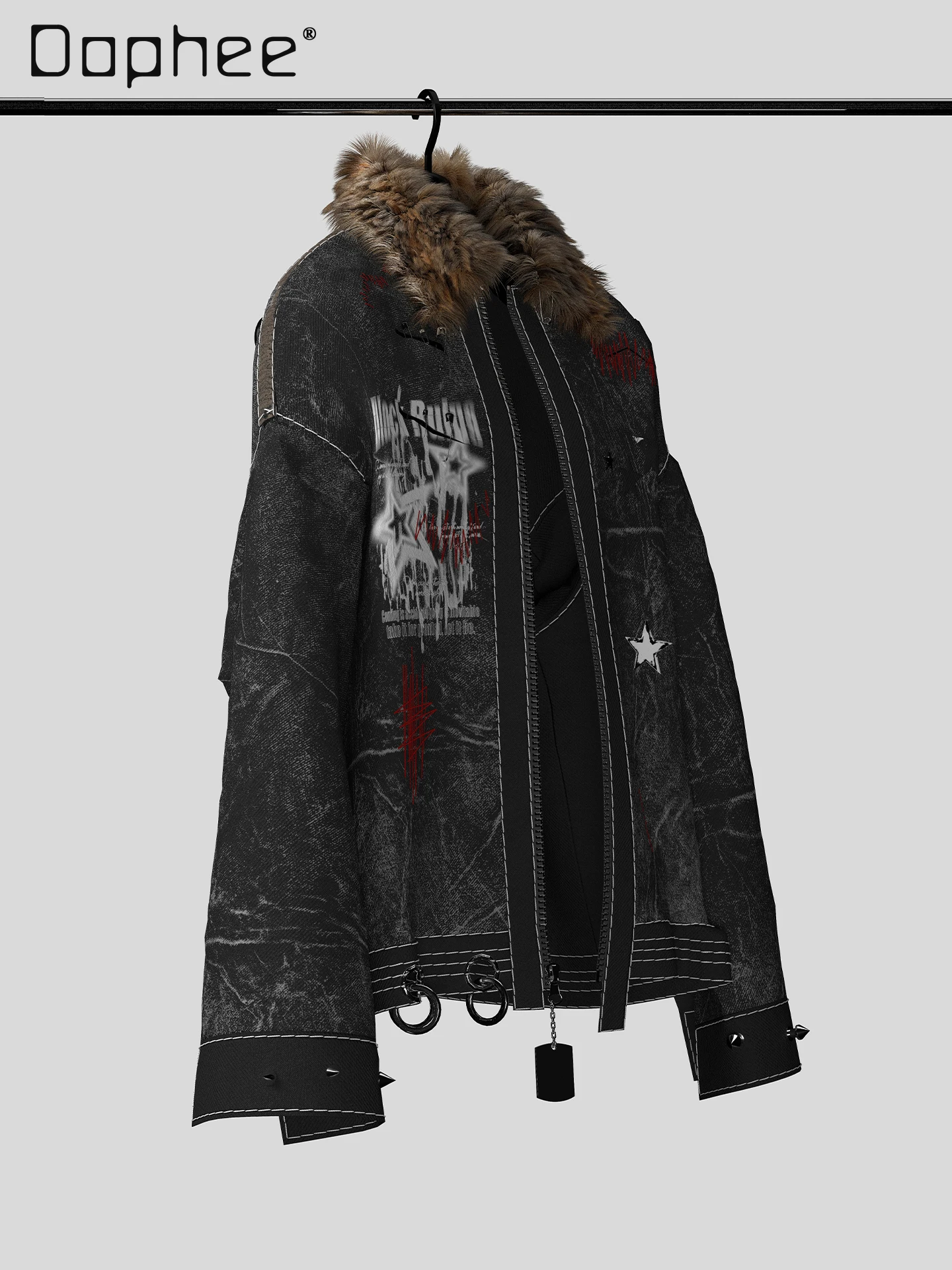 2025 Autumn New American Retro Washed Denim Shirt High Street Personality Trendy Printed Rivet Patchwork Loose Jackets for Men