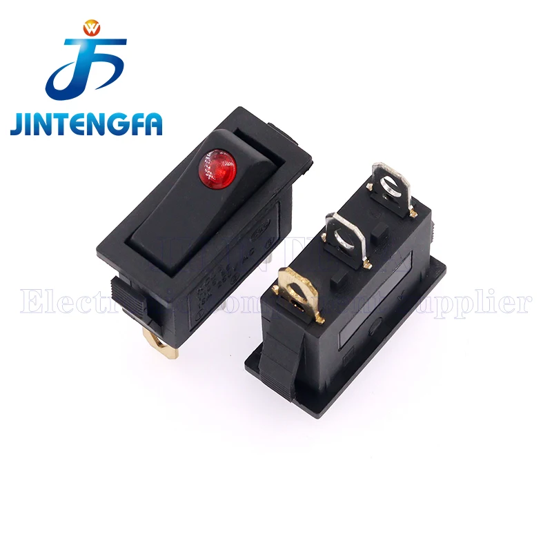 5PCS KCD3 Rocker Switch ON-OFF 3Pin Latching 16A 250VAC With Dot LED For Motor Car Auto Switch Red Blue Green Yellow Light Black