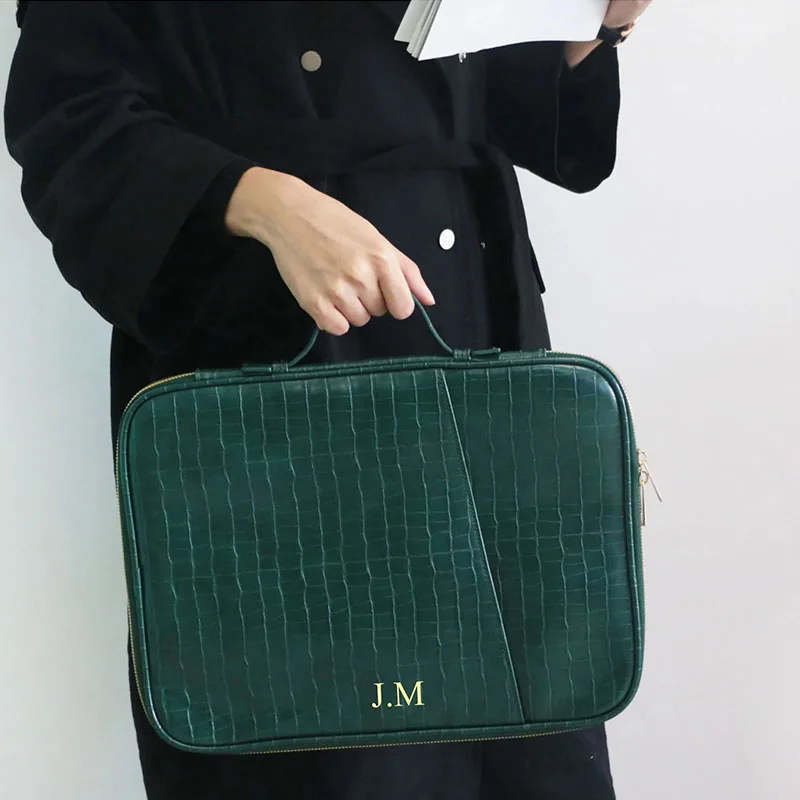 Free Custom Crocodile PU Leather Portable Briefcase Anti-Fall Sleeve for Macbook 13 Inch/IPAD Notebook Storage Bag Laptop Case
