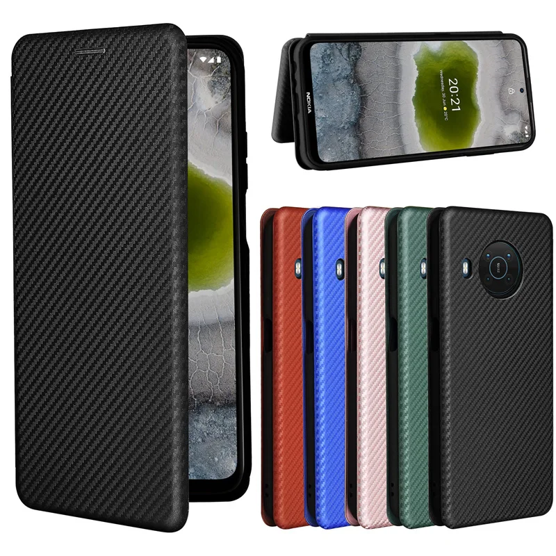 

Phone Case For Nokia X10/X20 Case Carbon Fiber Flip Magnet Stand Holder Card Slot Shockproof Cover