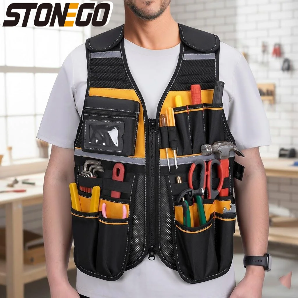

Дышащий жилет для хранения инструментов с множеством карманов, светоотражающий рабочий жакет для строительства, садоводства, авторемонта