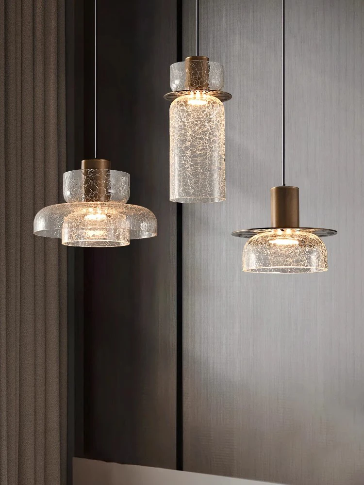 New Design Cracked Texture Glass Ceiling Pendant Lamp Bedside Hanging Lights over Kitchen Island Dining Table Lighting