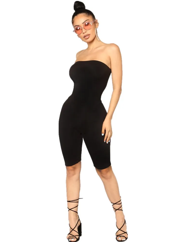 Nero Skinny senza spalline tubo pagliaccetto tuta donna senza maniche Streetwear Catsuit donna vestiti Bodycon Playsuit mulitraut-c.