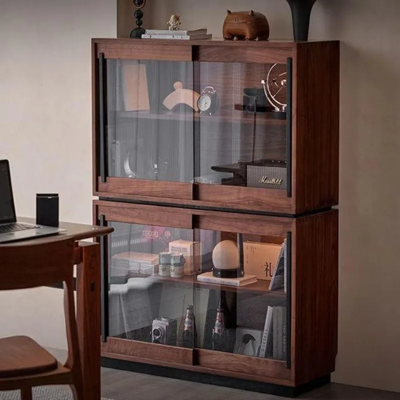 Solid wood bookcase Pine storage cabinet Dust-proof glass Wine cabinet Free combination Bookshelf Figure display cabinet Locker