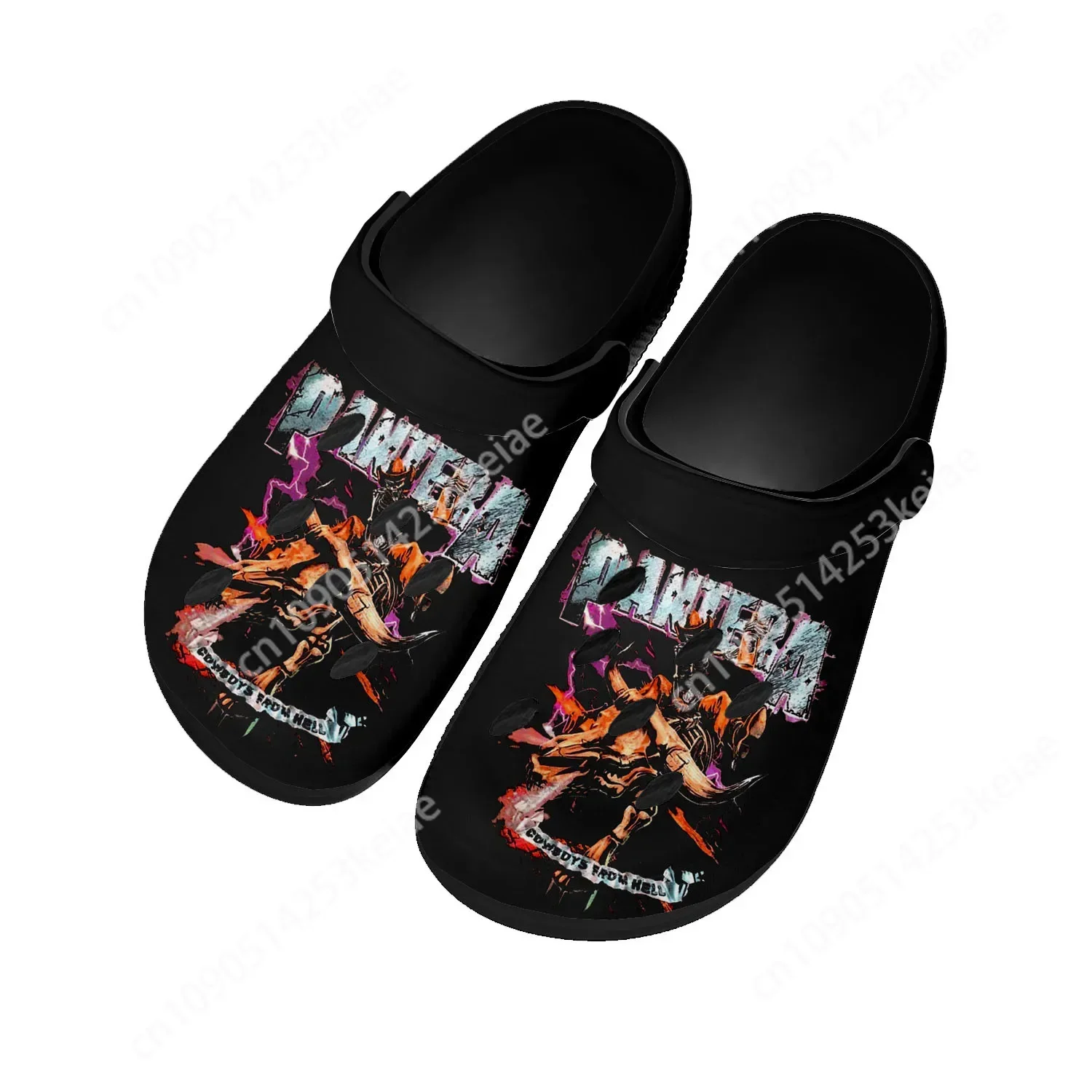 Pantera Metal Band Pop Home Zuecos Zapatos de agua personalizados Hombres Mujeres Adolescente Zapato Jardín Zueco Transpirable Playa Agujero Zapatillas Negro