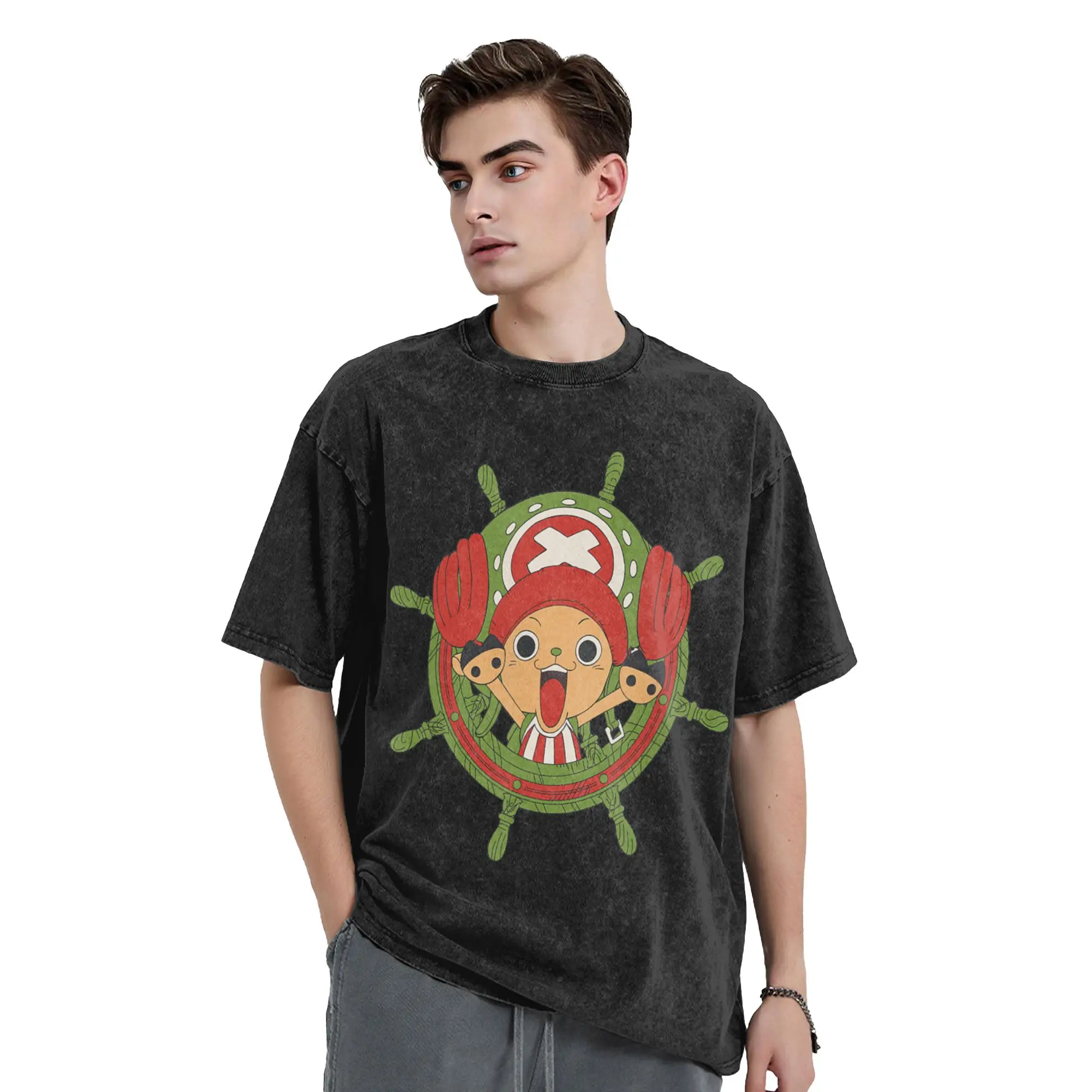 Anime Ones Pieces Christmas Chopper Washed T Shirts Streetwear T-Shirts  Tees for Men Women Short Sleeve Harajuku Graphic