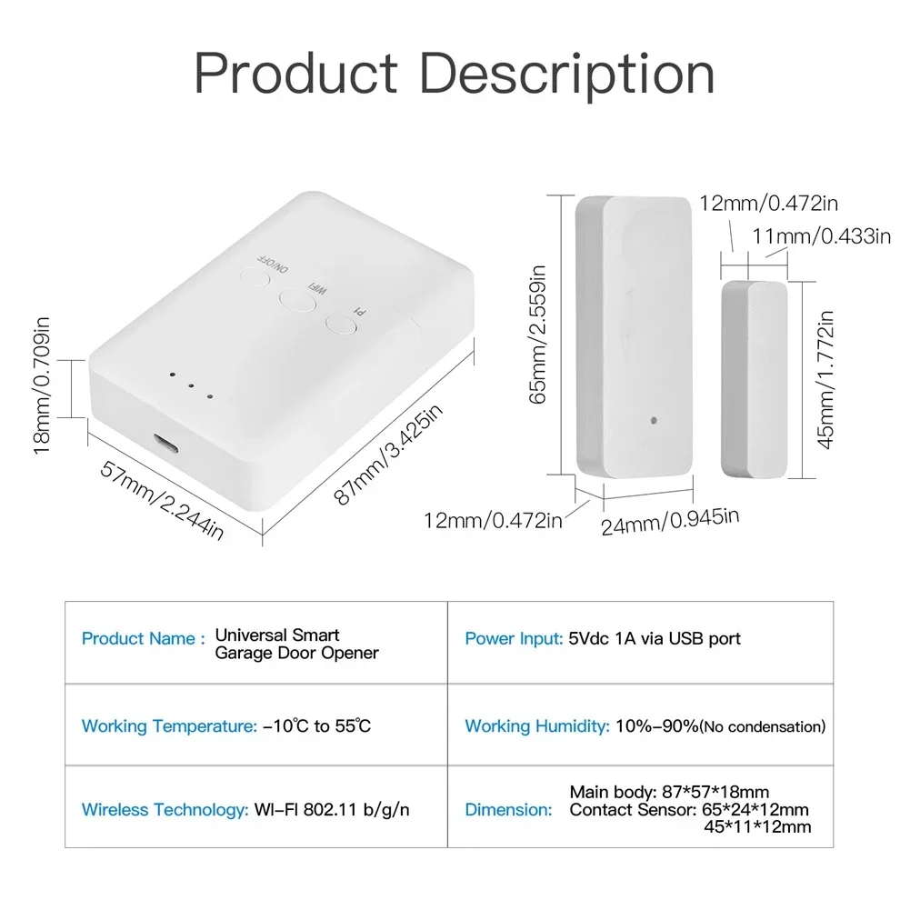 WiFi Tuya Garage Door Controller Smart Door Sensor Opener No Wiring Wireless Smart Life APP Control Voice Control Alexa Google