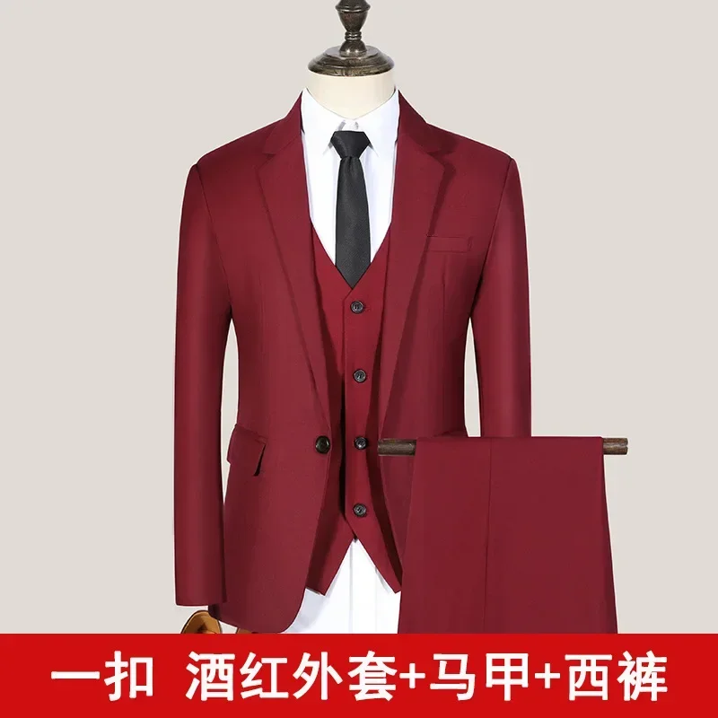 High Quality (Blazer+Waistcoat+Trousers)Men Simple Business Elegant Fashion Job Interview Gentleman Suit Slim 3 and 2 piece Suit