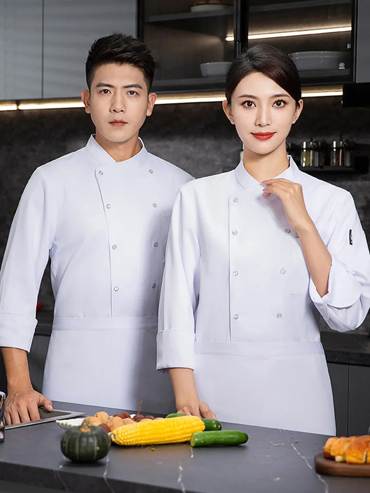 Hotel Cooking Jacket Long Sleeve Double-Breasted Restaurant Chef Coat Canteen Kitchen Uniform Bakery Cafe Waiter Work Clothing