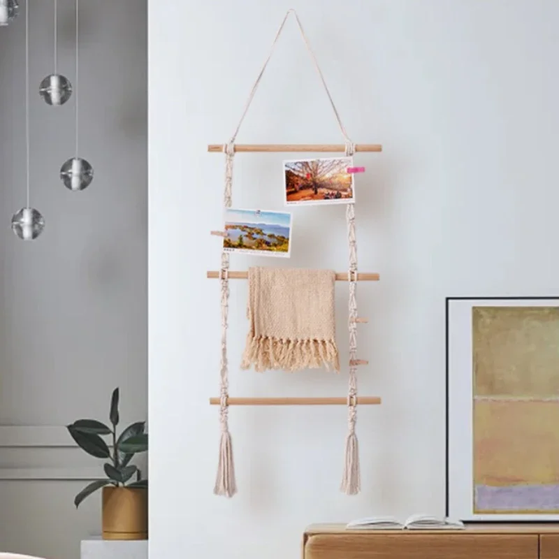 Handmade Studio Tiered Hollow Out Wall Shelf Photo Card Shooting Props Creative Weaving Decoration Storage Rack Bedroom Pendant