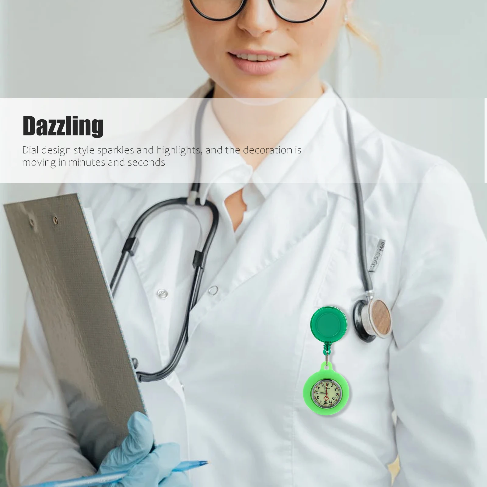 

Nurse Watch Quartz Digital Luminous Clip on Pocket Watches Women Doctors Badge Students Exam Silicone Chest Timepiece