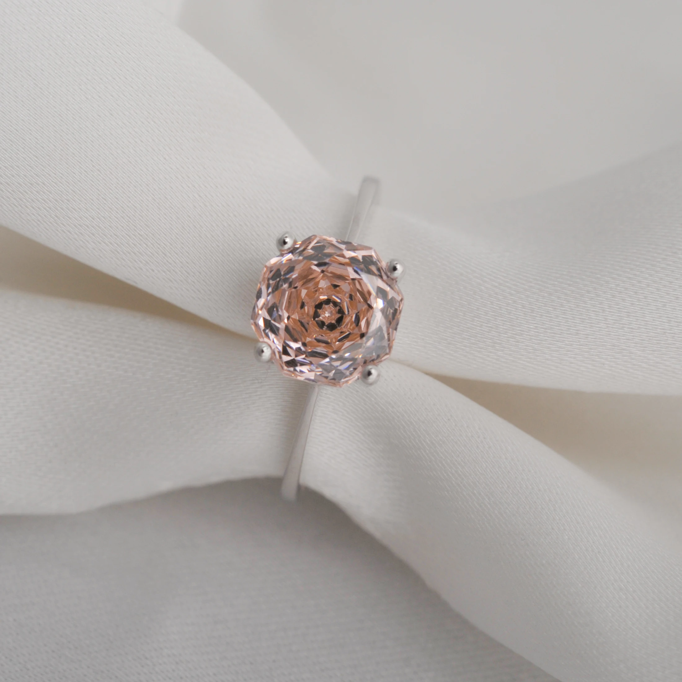 Potiy 2ct Octagon Rose Cut Morganit Rosa Zirkonia Solitär-Ring, 925 Sterling Silber Schmuck Geschenk für Frauen mit – Detail 17