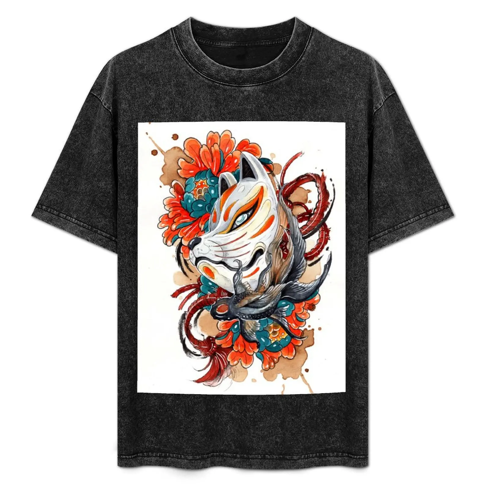 

Ezume - Kitsune Mask T-Shirt Short sleeve tee anime shirt blue archive Luxury man compression shirt men
