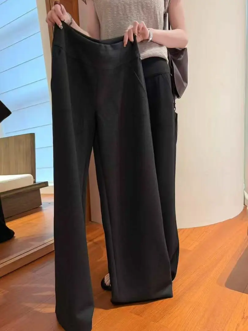 

High Waist Wide Leg Casual Pants Korean Sle Floor Length Loose Fit Slimming Micro Flared Pants Versatile for Autumn