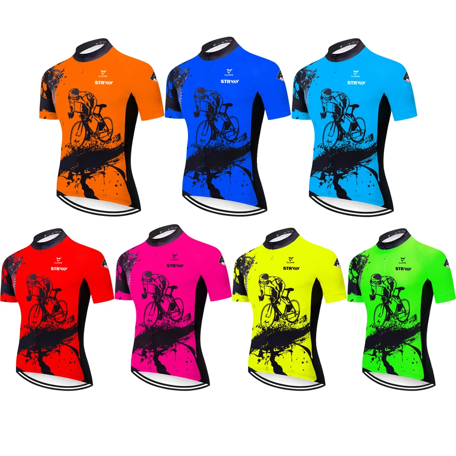 

STRVAV Color Summer Men Short Sleeves Cycling Jersey Polyeste Clothing Quick Dry MTB Bicycle Mallot Ciclismo Shirts Bike Clothes