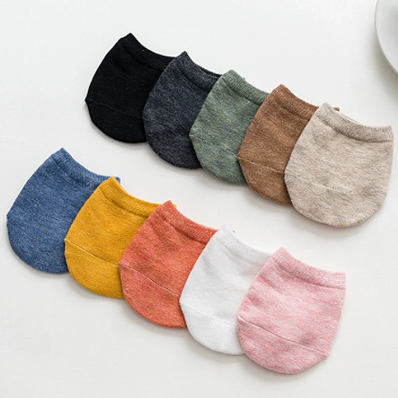 Solid Color Forefoot Half Socks for Women Summer Cotton Sock Slippers Breathable Invisible Silicone Non Slip Casual Simple Socks