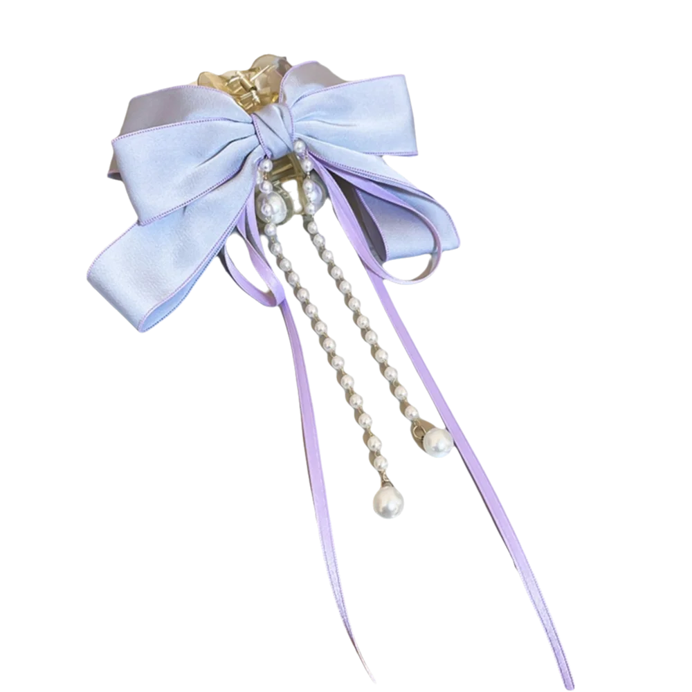 

Fashion Bow Pearl Hair Claws Tassel Chain Long Ribbon Hair Clip Elegant Headwear Hair Accessories