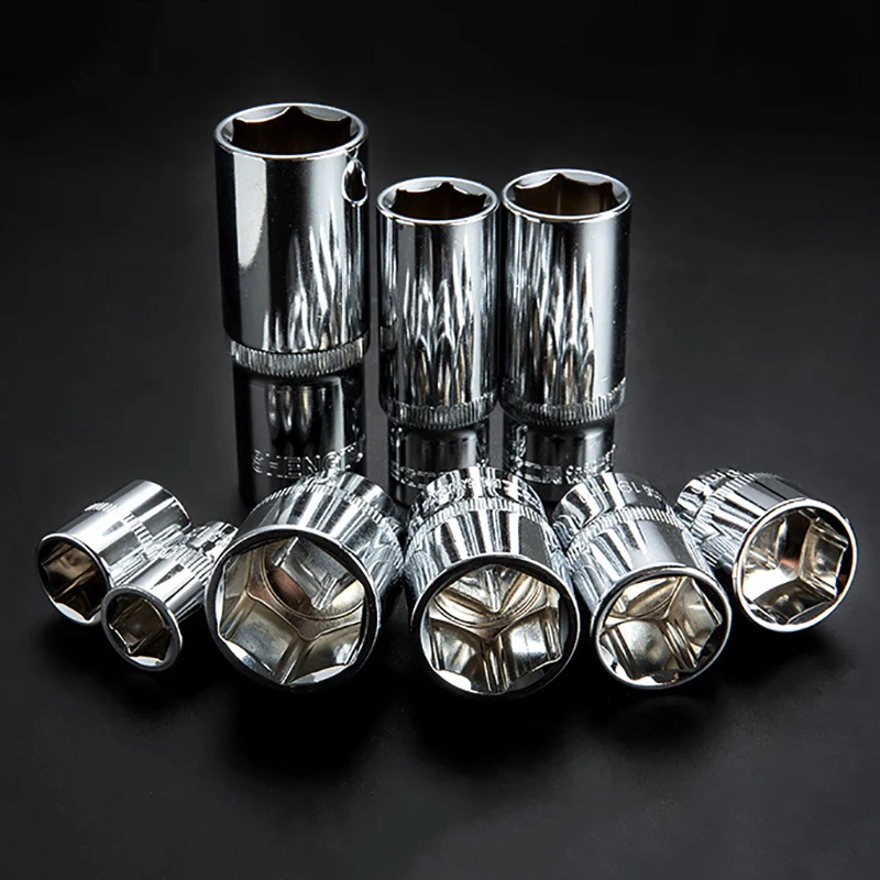 Jeu de têtes de clé à douille hexagonale pour cliquet 1/4 3/8, douille courte et longue, écrou profond, manchon de pilote, extrémité de clé, outil à cliquet avec support