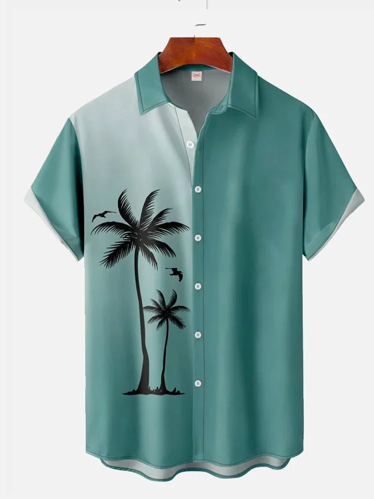 Summer Coconut Tree Print Shirts Men\'s Hawaiian Shirts Beach Leisure Fashion Shirt Beach Landscape Element Short Sleeve Shirts