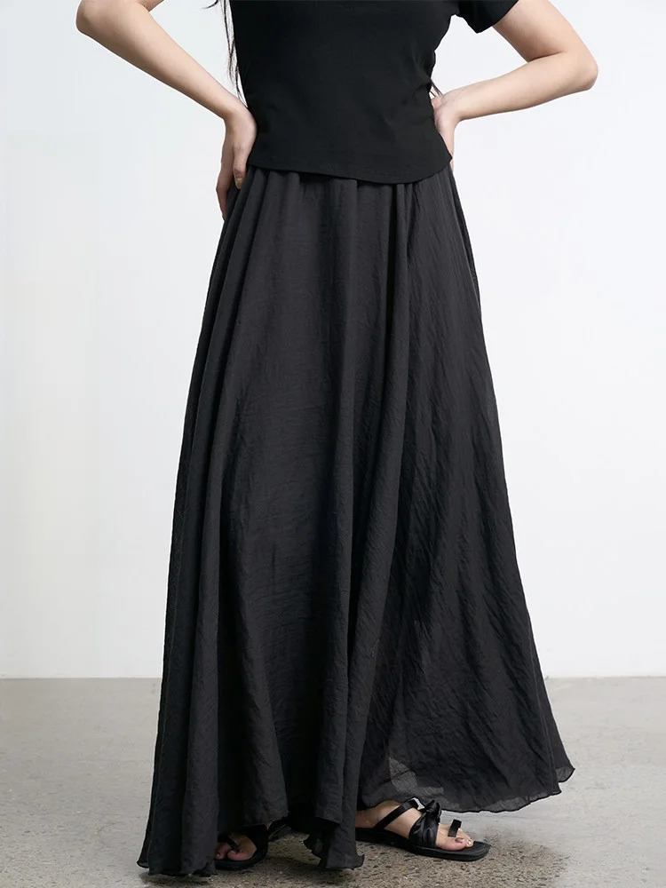 Land And Mountain Island A-Line Midi Skirt Elegant Summer New Style Women's Black Skirt Draped Fairy Skirt Cleanfit High Waist
