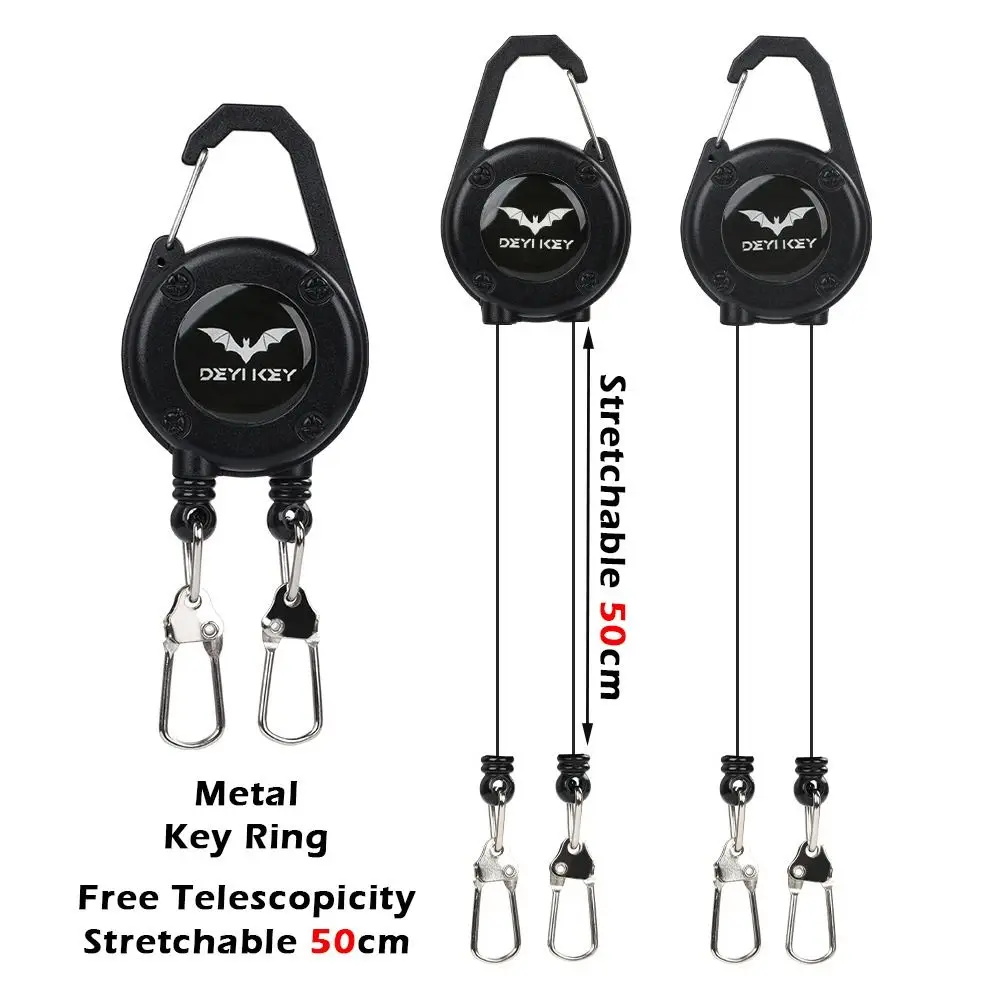 Portable Metal Badge Holder Double Head Retractable Reel Key Chains Heavy Duty Pull Carabiner Hiking