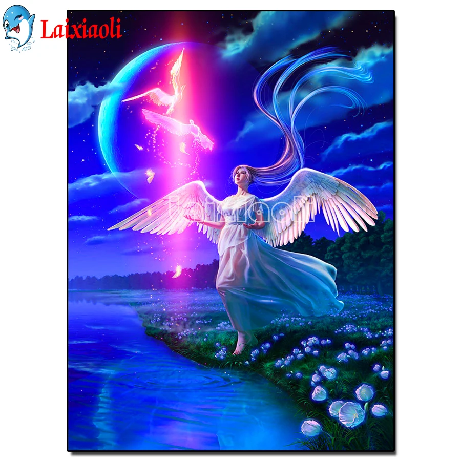 

DIY Diamond Painting angel girl Full Square round 5D Diamond Embroidery Cross Stitch Mosaic Fantasy Wonderland view Home decor