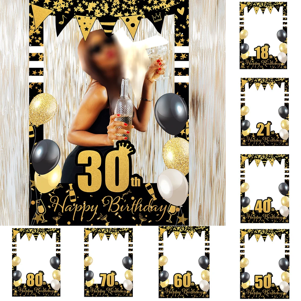 Black Gold Glitter 30th 40th 50th Birthday Party Photo Booth Props Photo Frame 18 21 30 40 50 Years Old Birthday Party Supplies