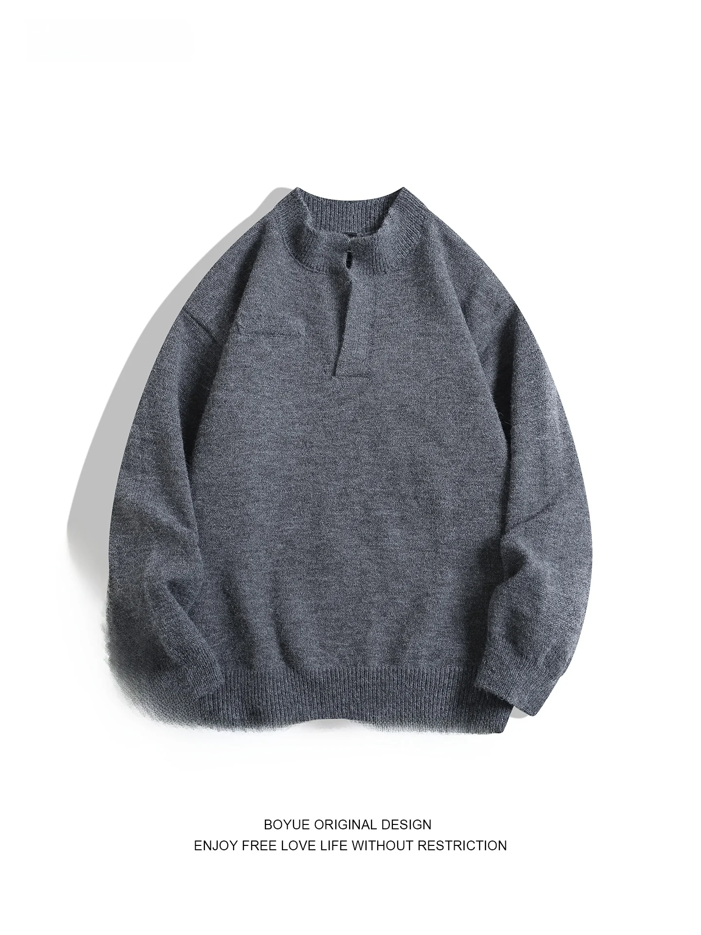 

Вязаный свитер Boyue в корейском стиле, однотонный, с круглым вырезом, повседневный, в стиле ретро, удлиненный, теплый, зимний трикотаж