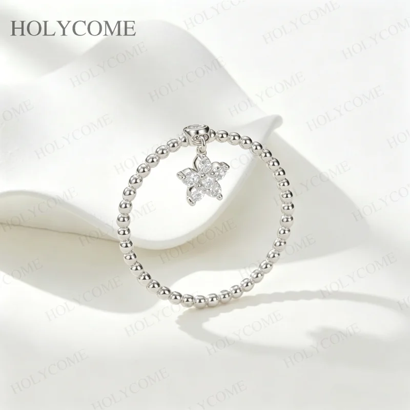 Moissanite Rings D Color Flowers 925 Sterling Silver Beads Shiny Stars Swing Pendant Ring For Women Daisy Fine Jewelry