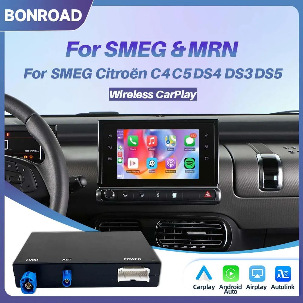BONROAD Adattatore Wireless Carplay Android Auto per Citroën SMEG C4 C5 DS4 DS3 Peugeot 308 508 208 3008 Mirrorlink BT Navigazione