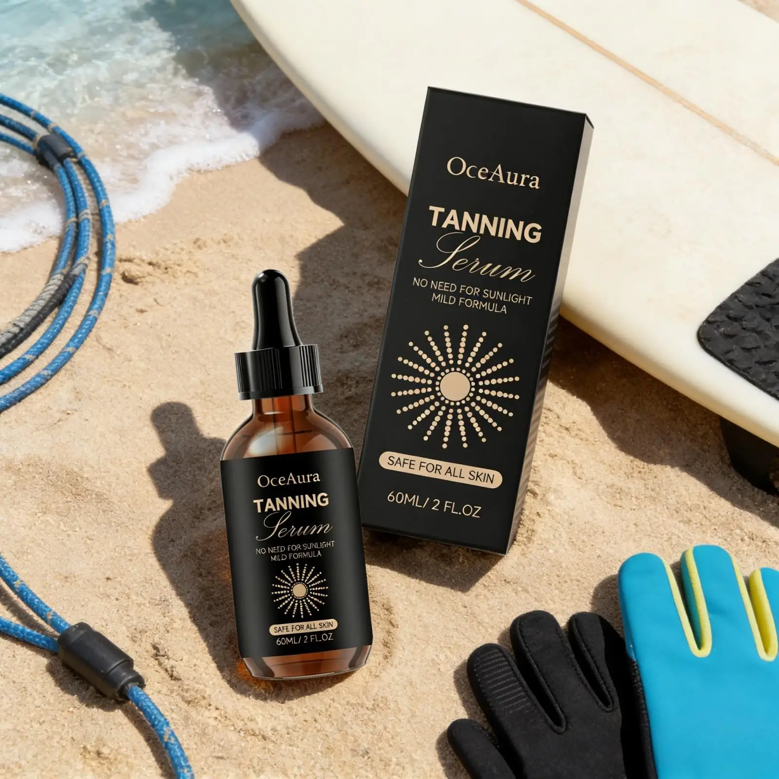 OceAura Tanning Serum Tanning Accelerator Bronze Glow Skin Care Sunless Tanning Products for Face and Body Self-Tanning Drops