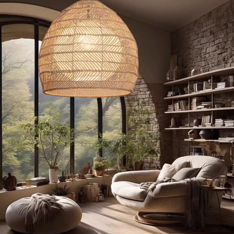 Middle ancient style rattan woven chandelier restaurant, homestay, tea room restaurant, bamboo art lantern lighting