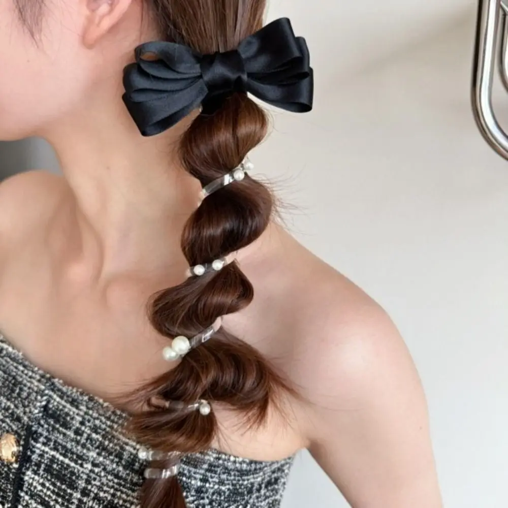 

High Elastic Bow Bubble Braided Head Rope Pearl Hair Band Spiral Coil Rubber Band Ponytail Holder Hair Accessories