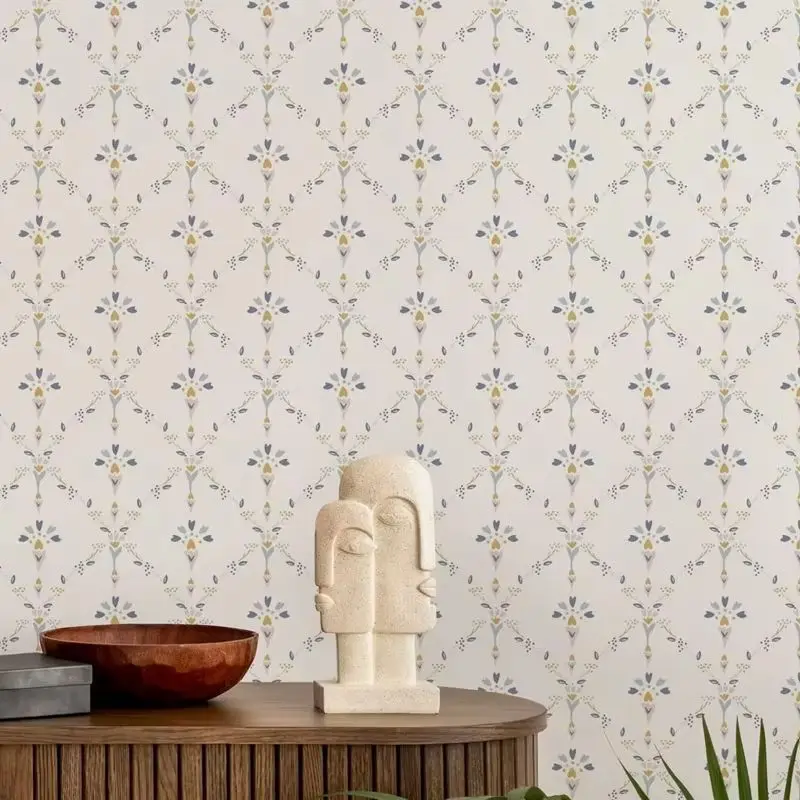Vintage Floral Blue and Yellow Wallpaper Peel and Stick, Classic Farmouse Damask Wall Mural, Self-adhesive Or Traditional Papers