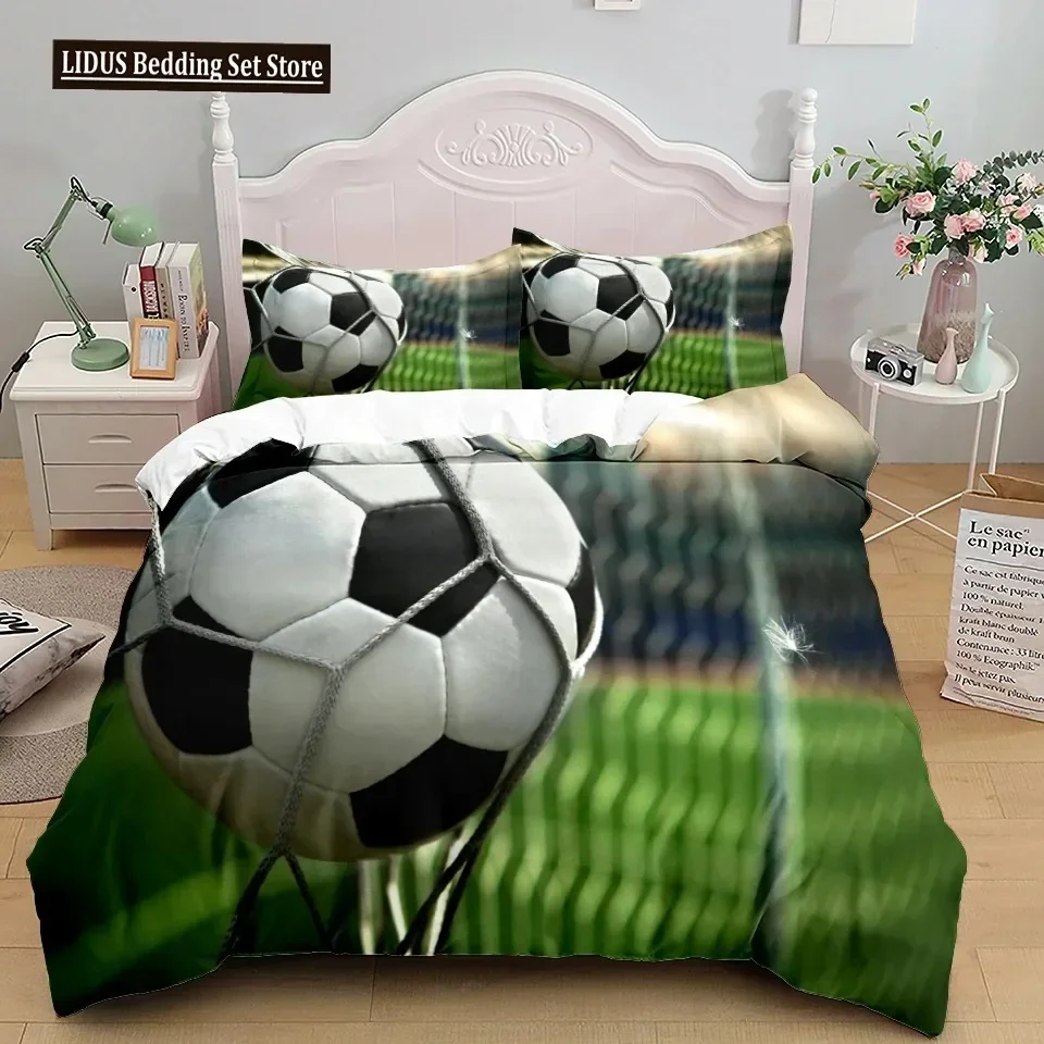 

3D Print Football Duvet Cover Set Soccer Printed Boys Teens Bedding Set Sports Theme Double Queen King Size 3pcs Comforter Cover